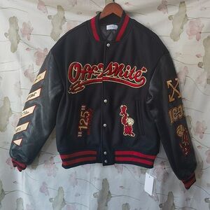 Off-White X Ac Milan Collaboration Black Baseball Jacket
